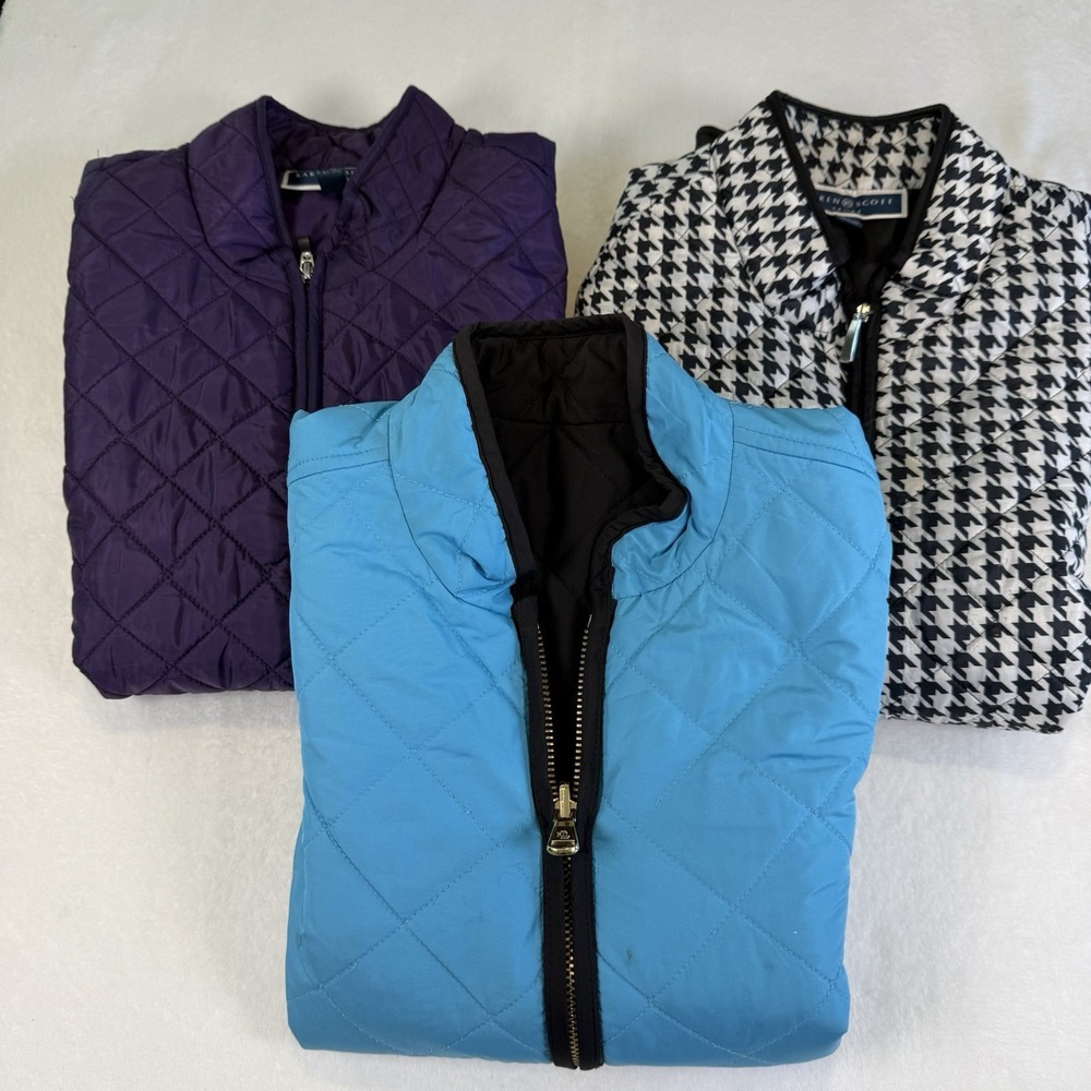 Lauren Ralph Lauren Karen Scott Quilted Vest Lot 3 Reversible Houndstooth M